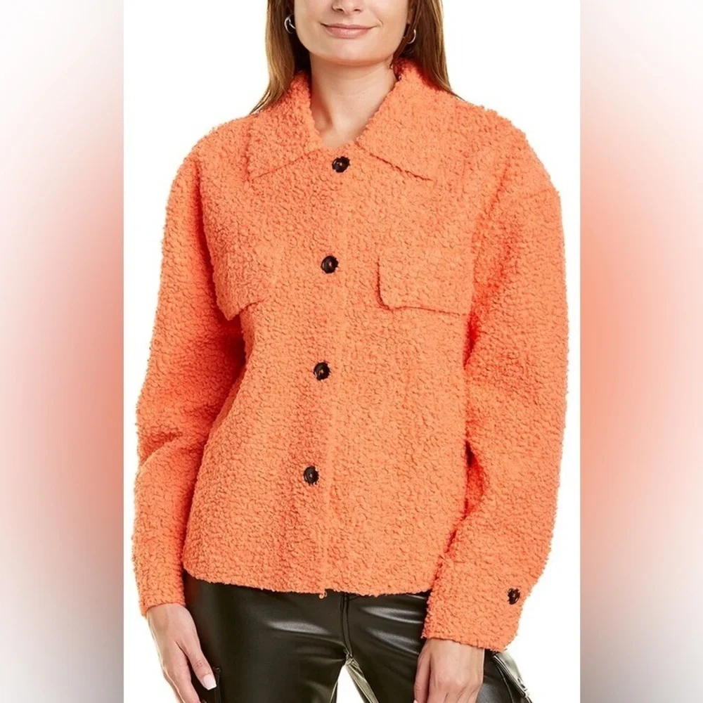 Endless Rose Teddy Shacket, Coral Colored, Size Large, Button Up, Side Slits - Picture 5 of 13